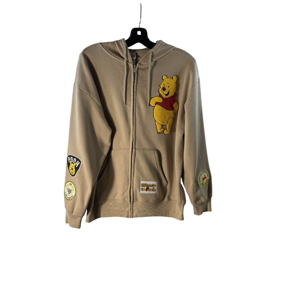 Winnie The Pooh Beige Hooded Zip-Up Sweatshirt With Embroidered Patches